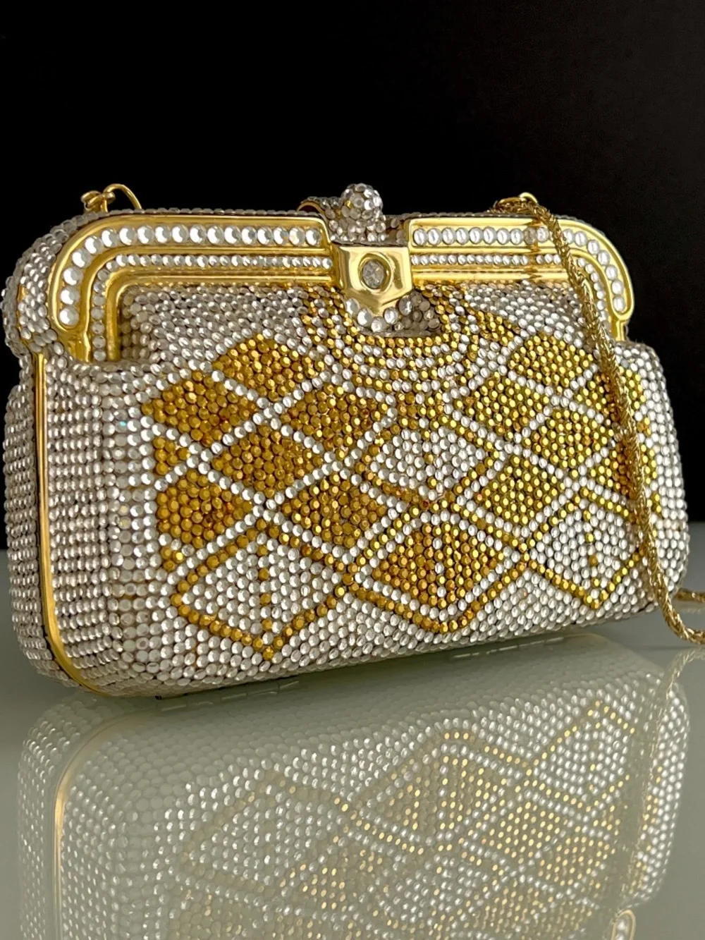 Vintage Crystal Evening Rhinestone Purse Clutch Removable Chain Strap